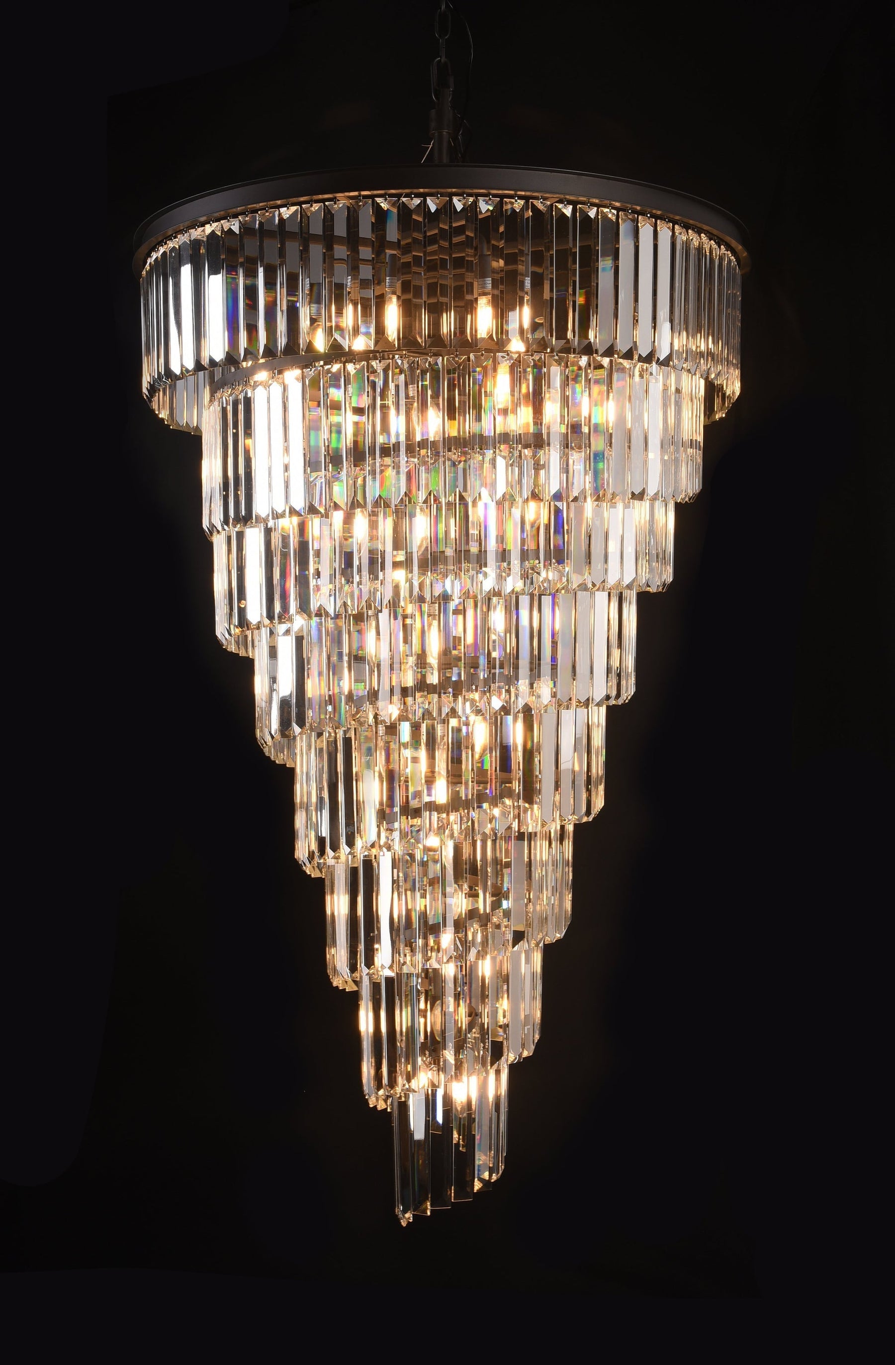 Extra Large Multi-Tiered Spiral Crystal Chandelier In Black Finish