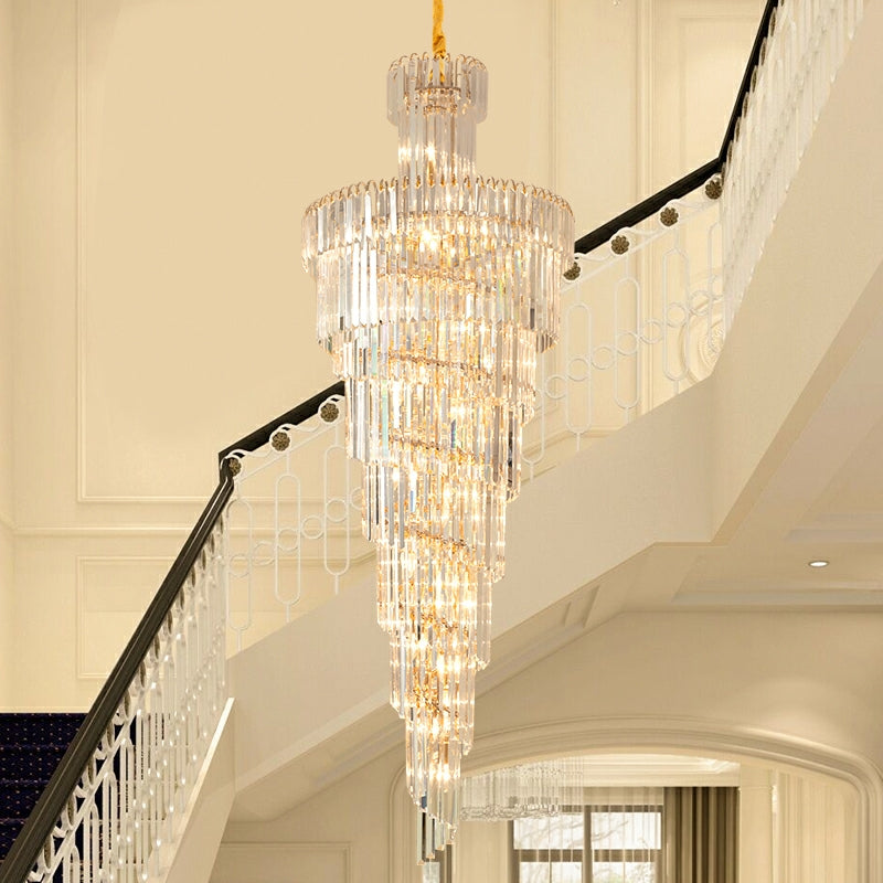 LYFAIRS D39.4"*H236.2"/ 58 Lights Fabulous Extra Length modern Spiral Chandelier Long Crystal Ceiling Lighting For 2story house