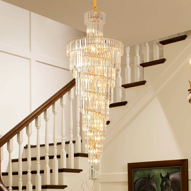 LYFAIRS D39.4"*H236.2"/ 58 Lights Stunning Extra Large Foyer Spiral Chandelier Long Crystal Ceiling Lighting For Staircase