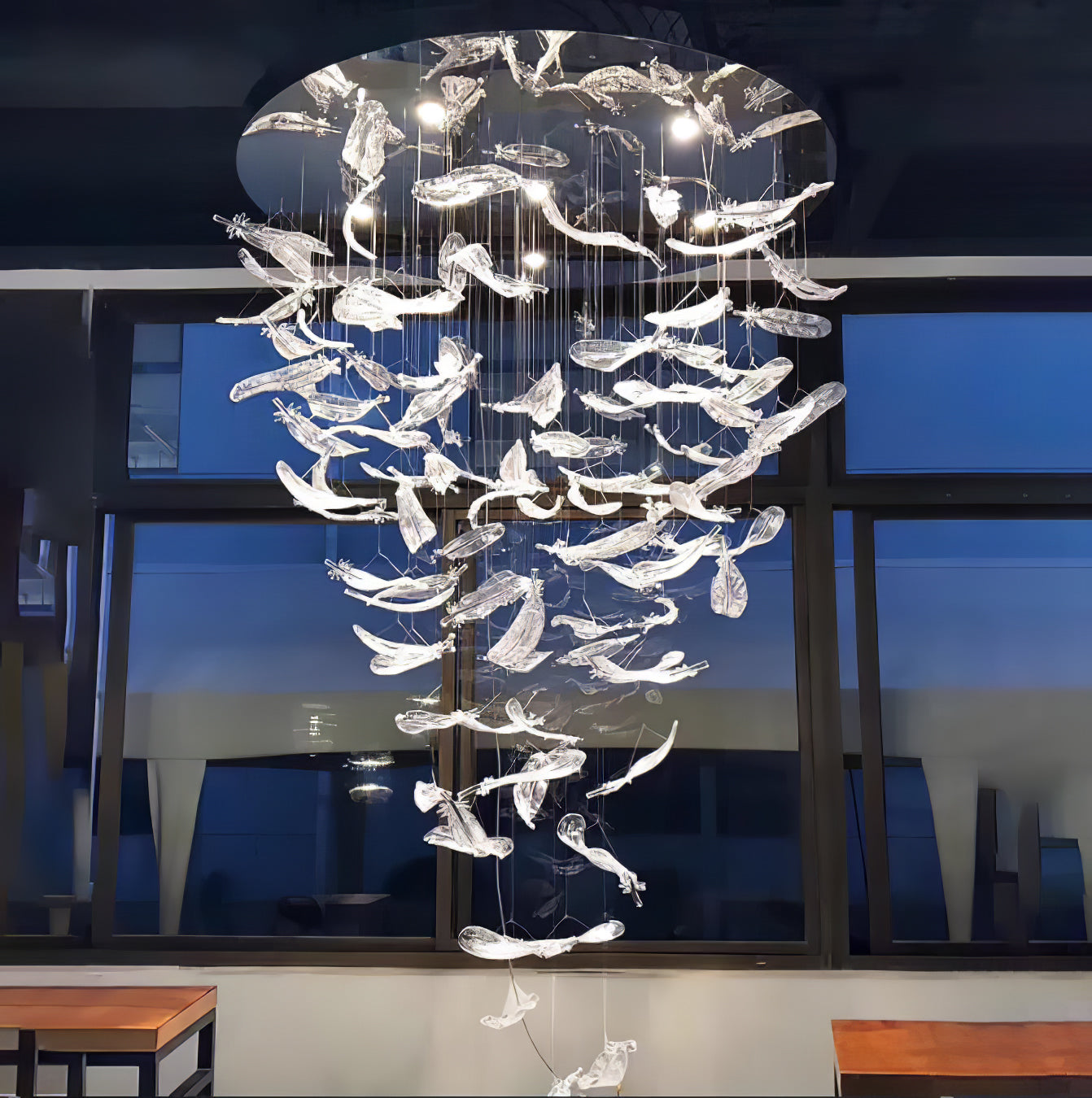 Odette Glass Feathers Chandelier, Customized Modern Chandelier For Lobby,Hallway,Staircase