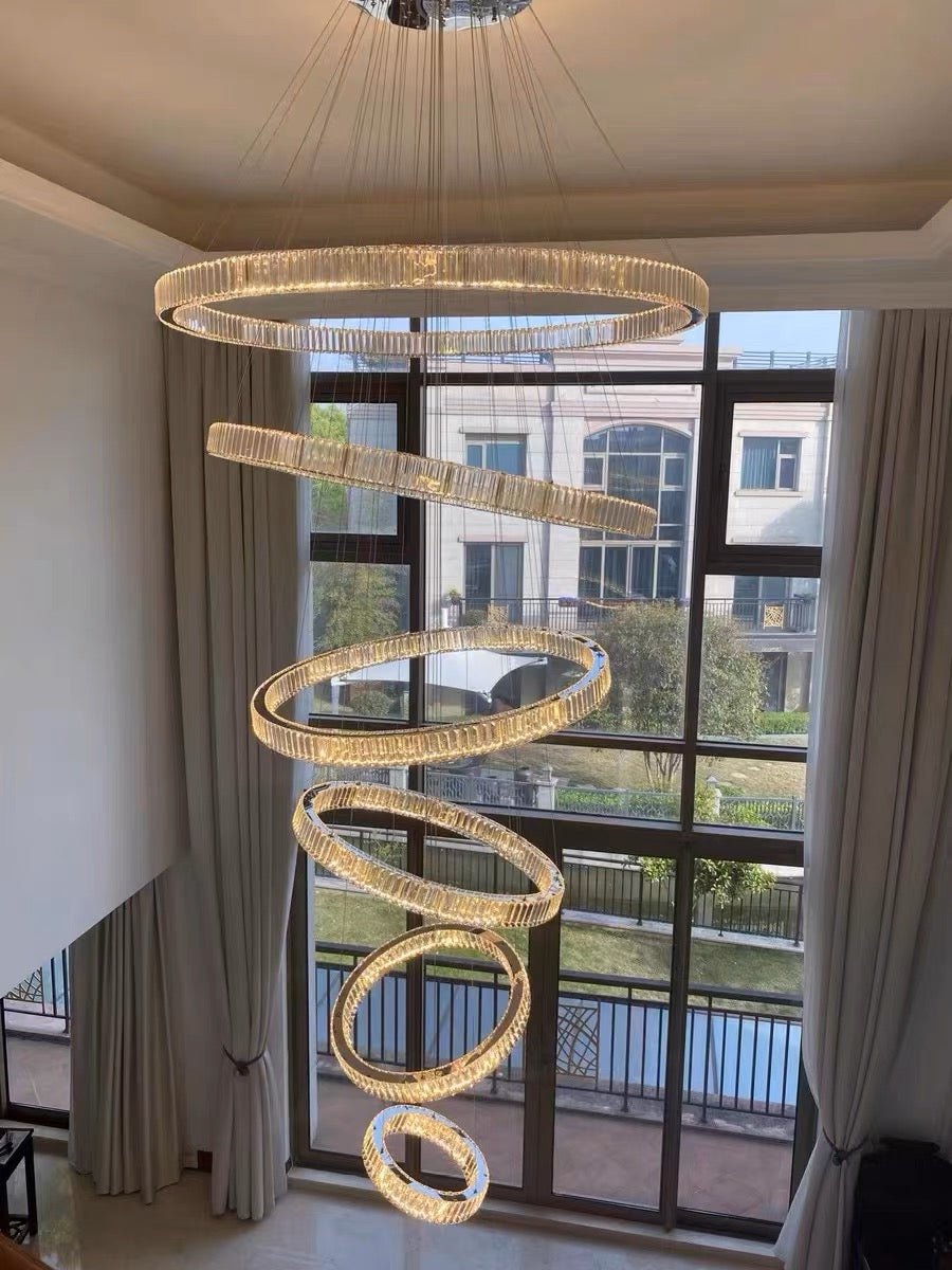 Modern Front Entryway Chandelier 3/4/5/6/7 Rings Crystal Gold/ Chrome Finish Ceiling Lamp