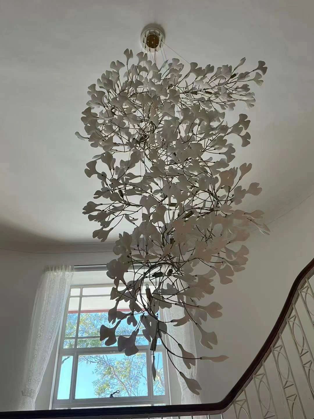 Ceramics Ginkgo Leaves Twig Chandelier Tree Branch Shaped Pendant Light For High Ceiling Living Room Hotel Hall