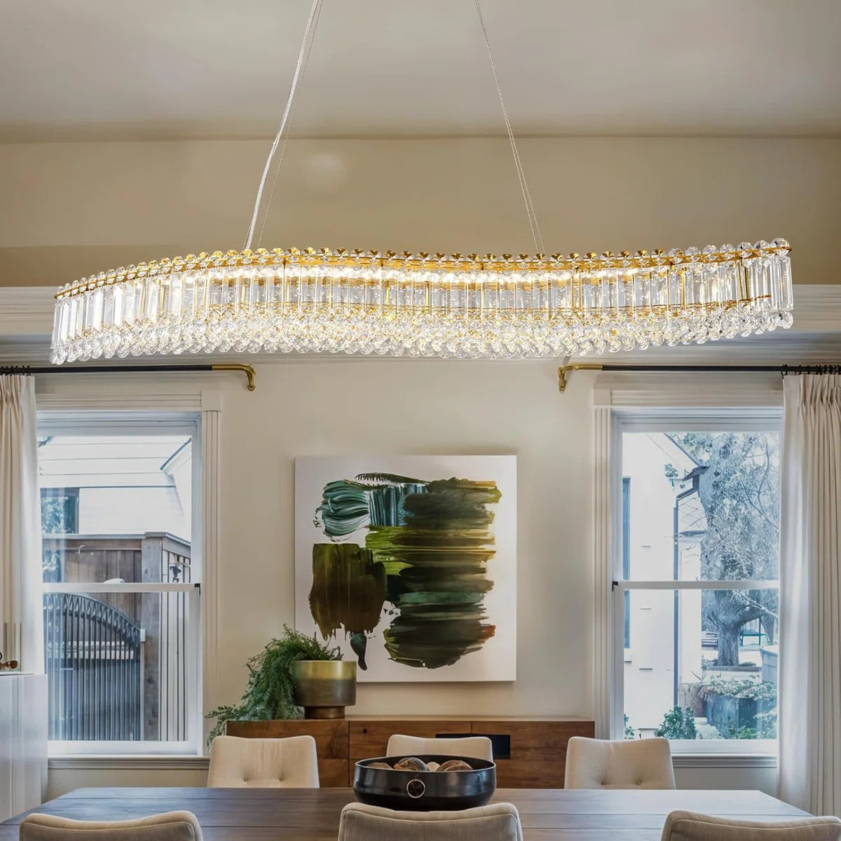 Merlin 31.5" Modern Geometric Crystal LED Chandelier for Kitchen Island & Dining Room