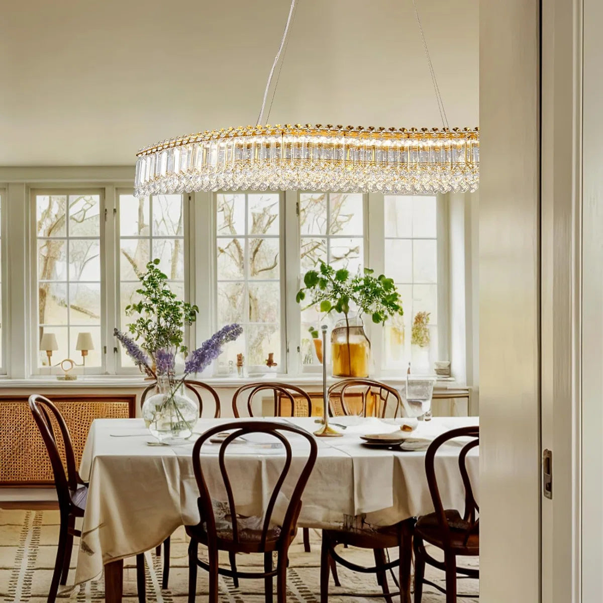 Merlin 31.5" Modern Geometric Crystal LED Chandelier for Kitchen Island & Dining Room