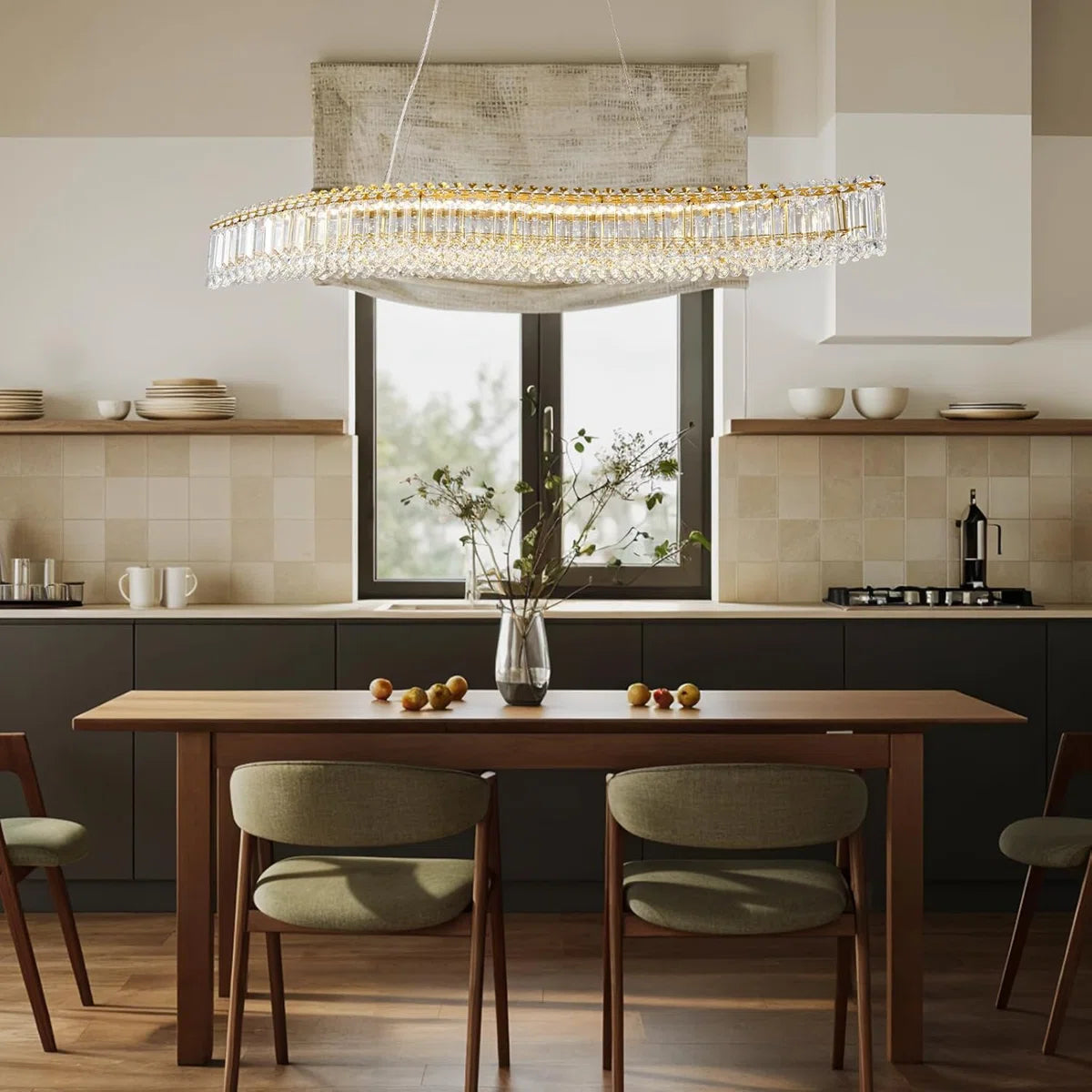 Merlin 31.5" Modern Geometric Crystal LED Chandelier for Kitchen Island & Dining Room