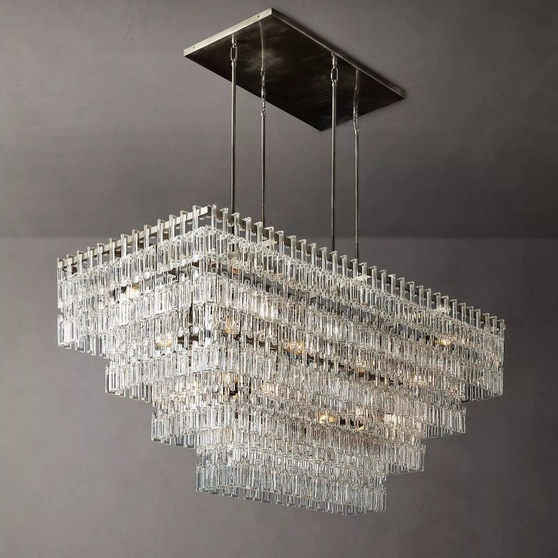 Melody K9 Crystal Tiered Rectangular Chandelir for Living Room Bedroom, Kitchen Island