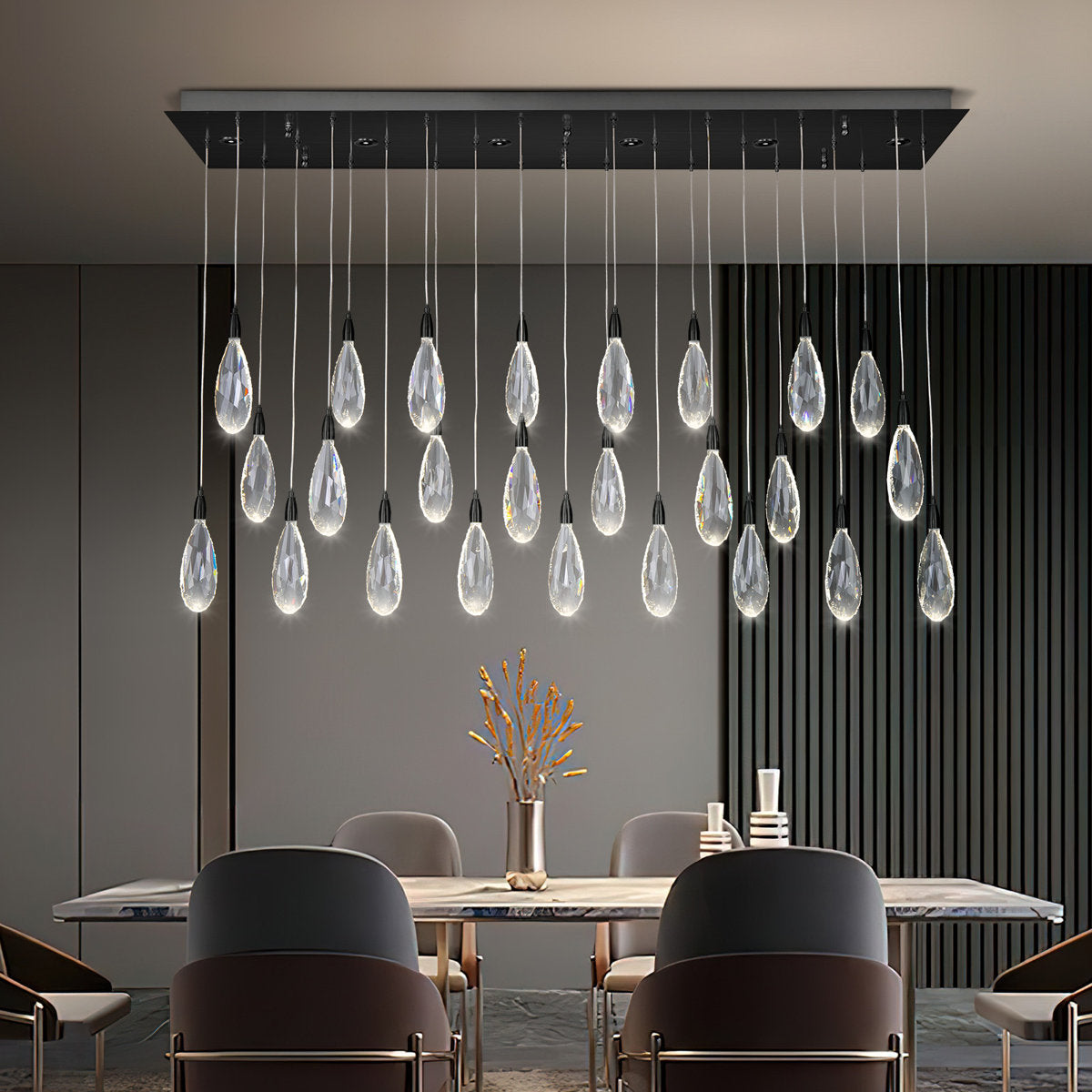 Naleya 31-Light Dimmable Rectangular Raindrop LED Crystal Kitchen Island Chandelier