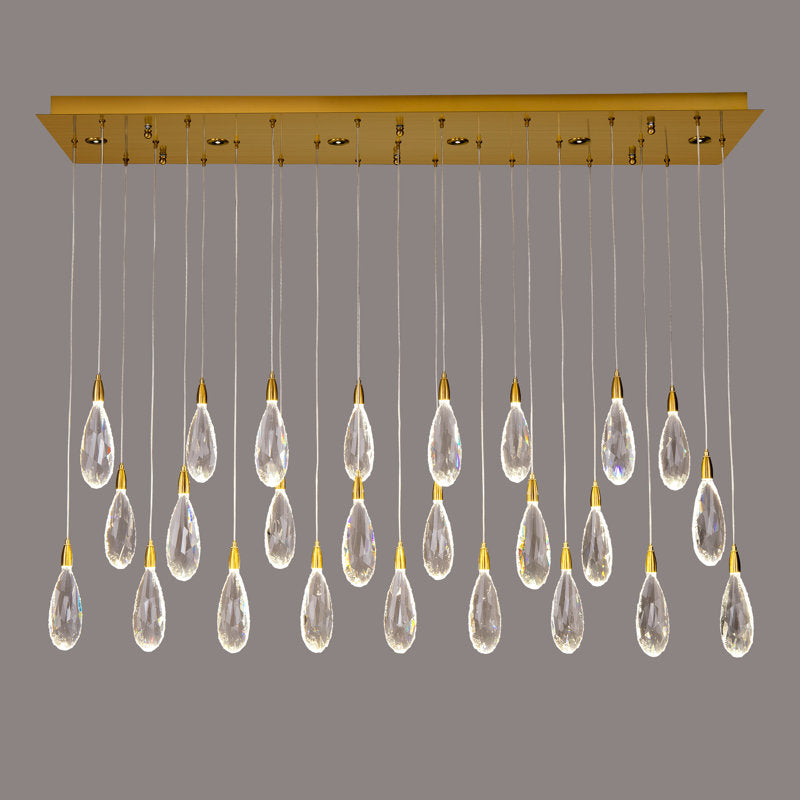 Naleya 31-Light Dimmable Rectangular Raindrop LED Crystal Kitchen Island Chandelier