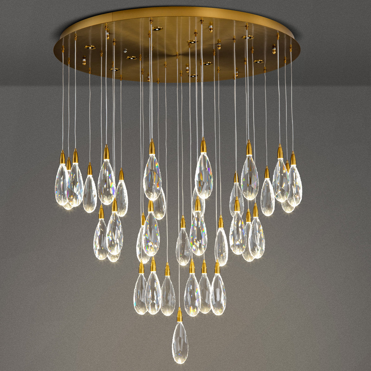 Naleya 43-Light Round Raindrop LED Crystal Chandelier for High Ceilings