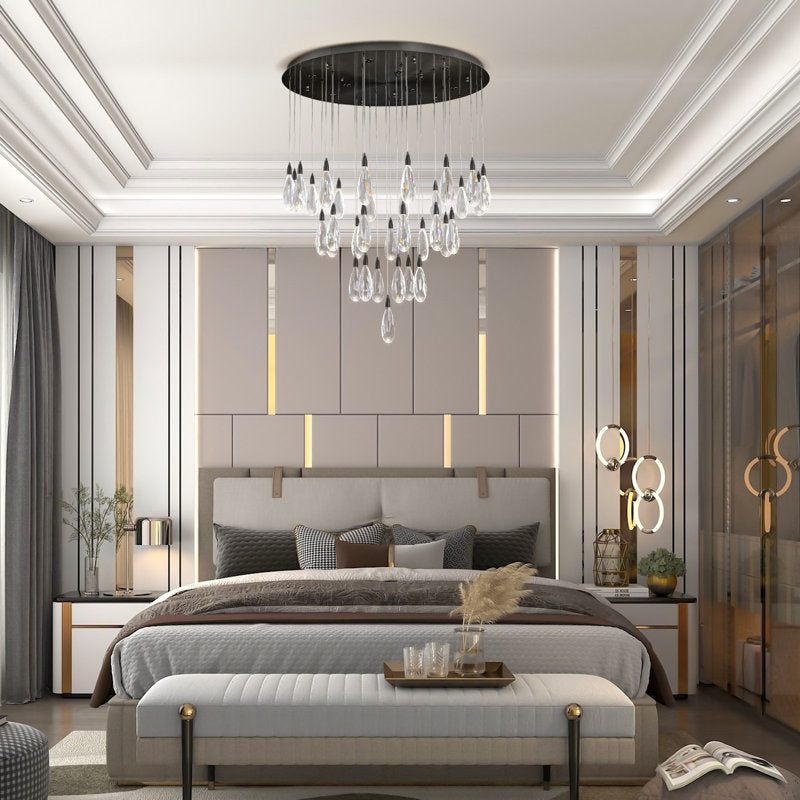 Naleya 43-Light Round Raindrop LED Crystal Chandelier for High Ceilings