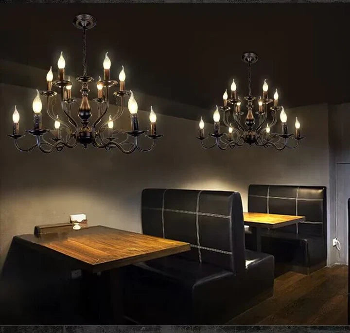 Vintage Country Style Multi-layer Iron Electronic Candle Chandelier for Study / Living Room / Cafe