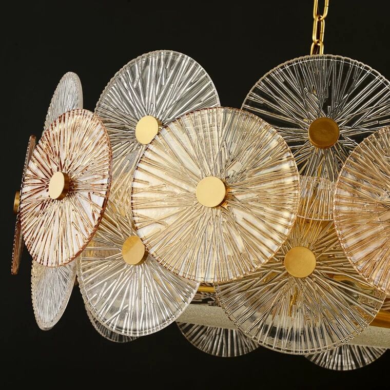 Light Luxury Art Design Creative Round Multi-tiered Glass Chandelier for Living Room/Bedroom