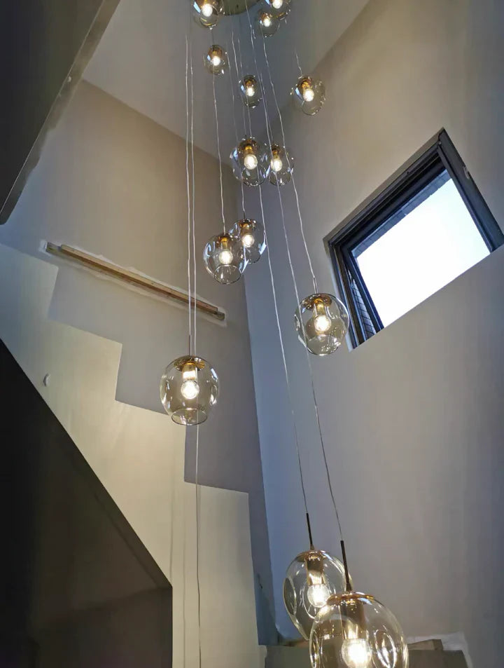 Nordic Designer Long Spiral Glass Chandelier Modern Light Luxury Decorative Light Fixture For Staircase/Hallway