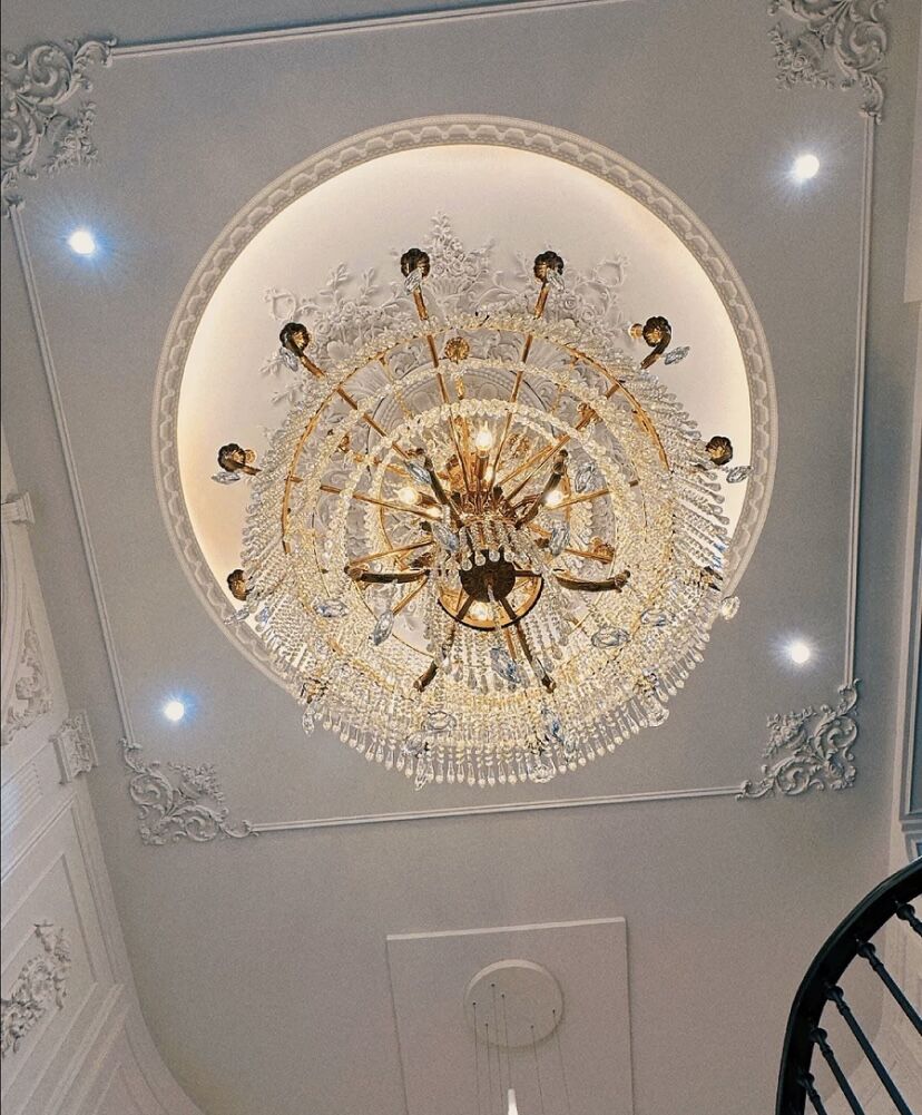 Large Oversized Luxury Golden Metal Brass Candle Crystal Tassel Chandelier For High-ceiling Staircase/Entryway/Hallway/Living/Meeting Room