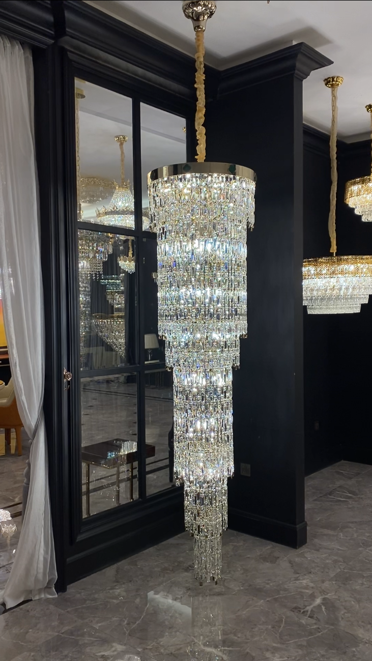 Luxury Modern Round Multi-layers Crystal Chandelier for Staircase/High-ceiling Space/ Foyer, gold,shining,high quality