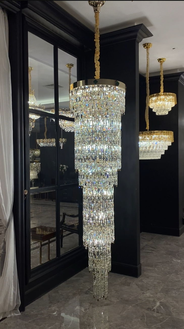 Luxury Modern Round Multi-layers Crystal Chandelier for Staircase/High-ceiling Space/ Foyer, gold,shining,high quality
