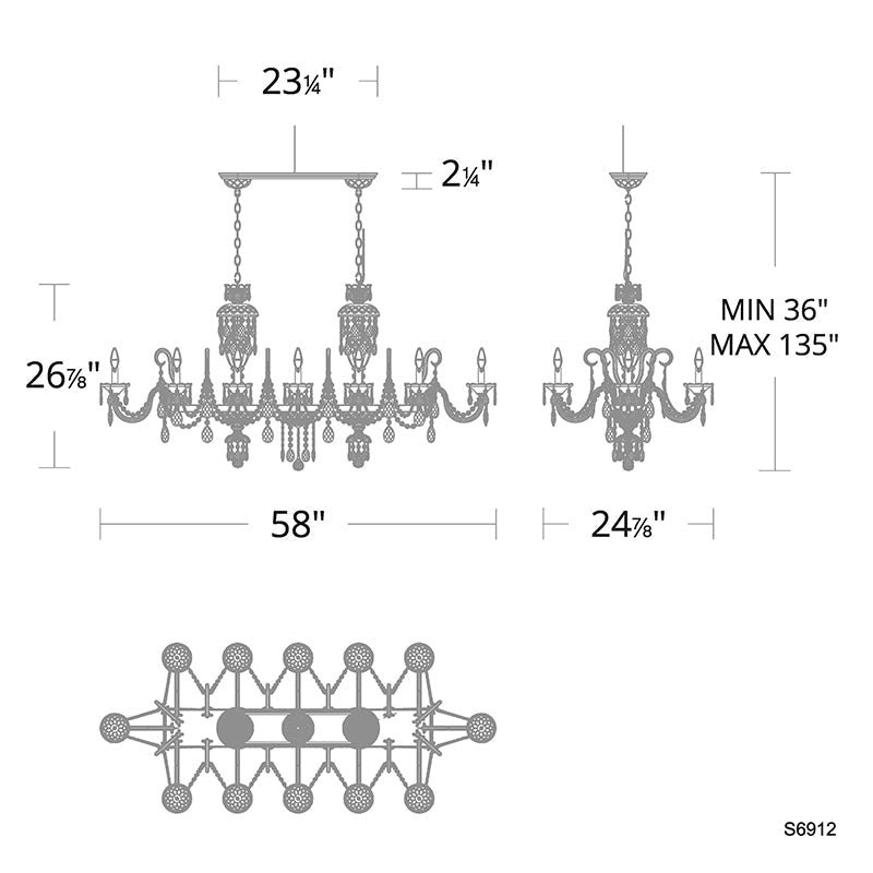 Merlinlamps S6912 Sterling Linear 12-lt 58" Chandelier