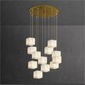 Merlin Modern Luxury Alabaster Cubic Round Pendant For Dining Table, Staircase