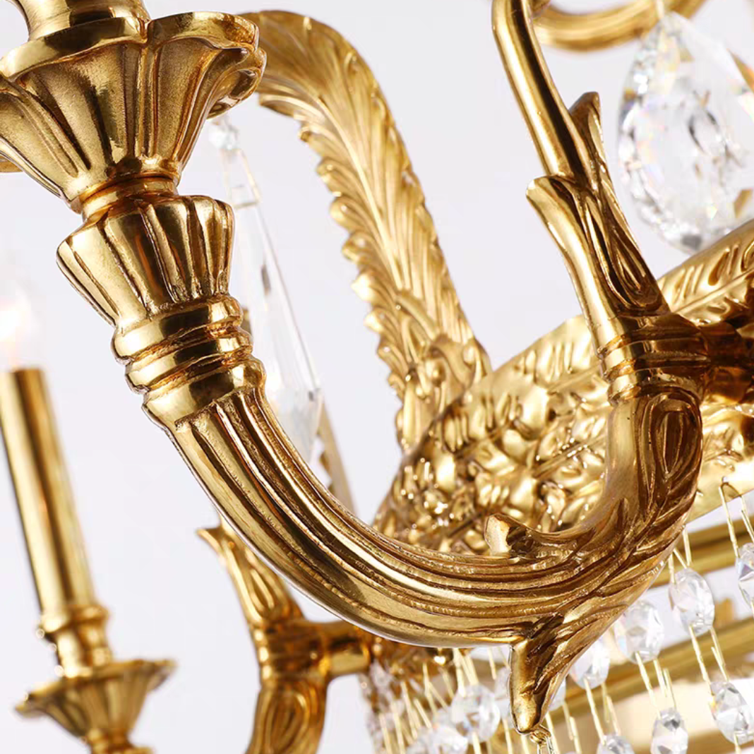 Large Oversized Luxury Golden Metal Brass Candle Crystal Tassel Chandelier For High-ceiling Staircase/Entryway/Hallway/Living/Meeting Room