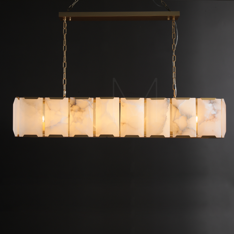 Charles Multicurve Calcite Rectangular Chandelier, Modern Elegance Lamp for Living Rooms, Dining Areas, and Bedrooms