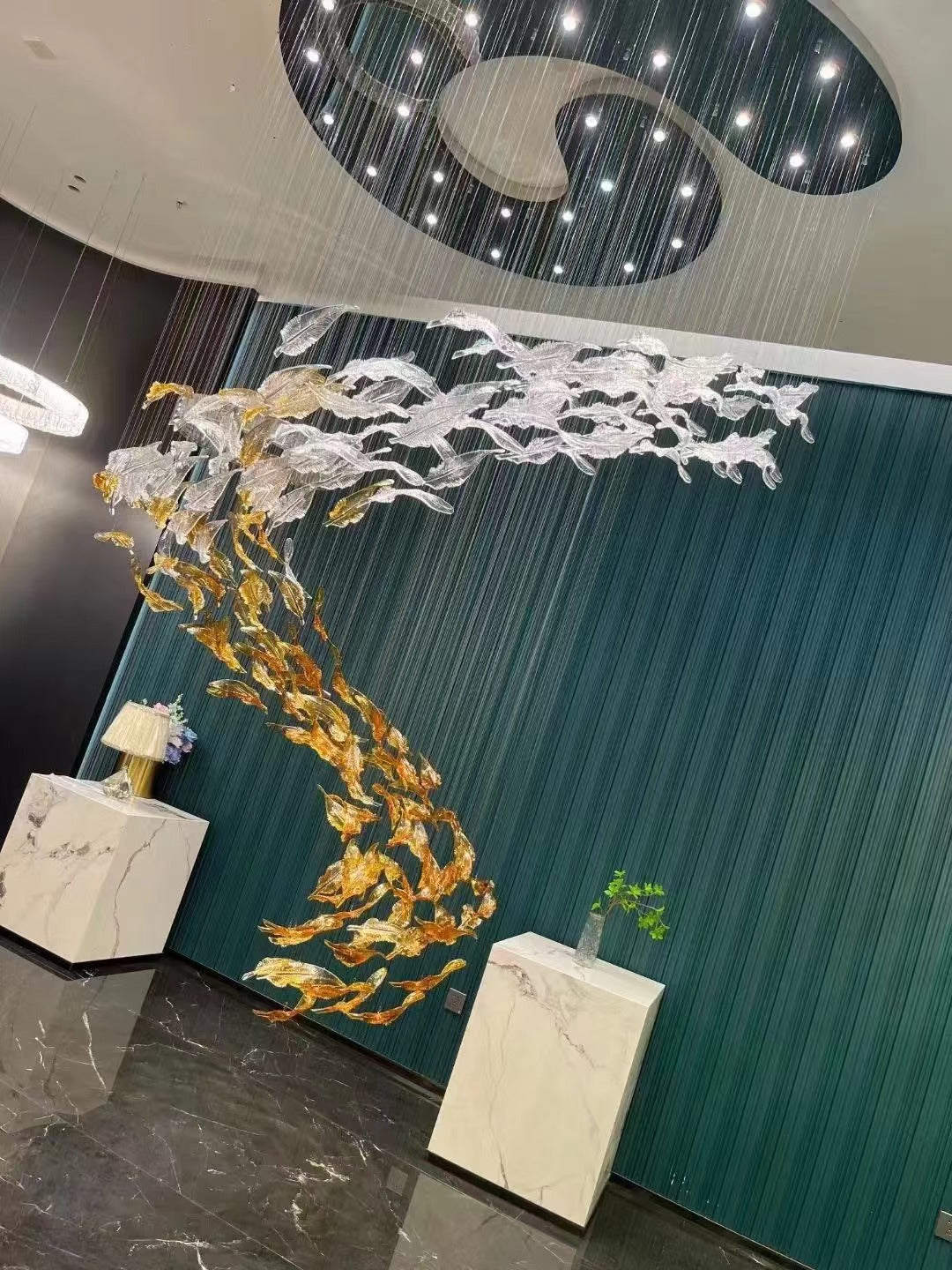 Odette Glass Feathers Chandelier, Customized Modern Chandelier For Lobby,Hallway,Staircase