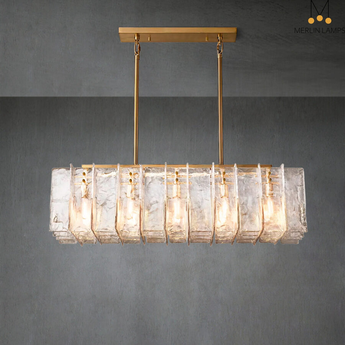 Lattic Clear Glass Rectangular Chandelier 49″