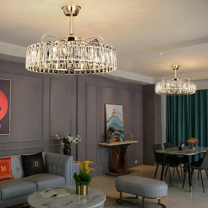Modern Invisible Blade Fan Light Crystal Chandelier for Living/Dining Room/Bedroom-Merlin Lamps-D26.8"-Warm Light-merlinlamps