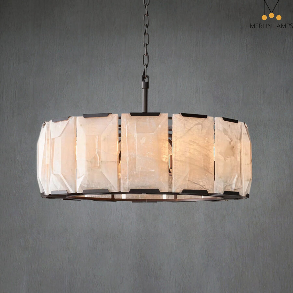 Charles Multicurve Calcite Round Chandelier, Modern Illuminate Lamp for Living Room