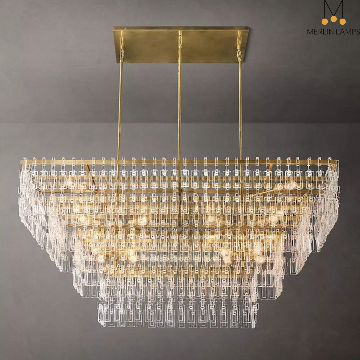 Melody K9 Crystal Tiered Rectangular Chandelir for Living Room Bedroom, Kitchen Island