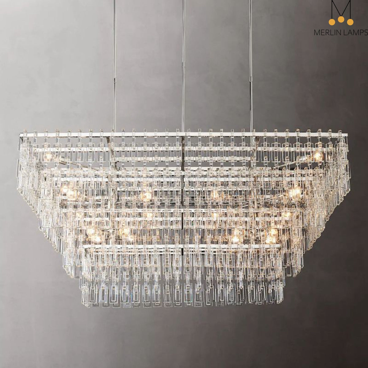 Melody K9 Crystal Tiered Rectangular Chandelir for Living Room Bedroom, Kitchen Island