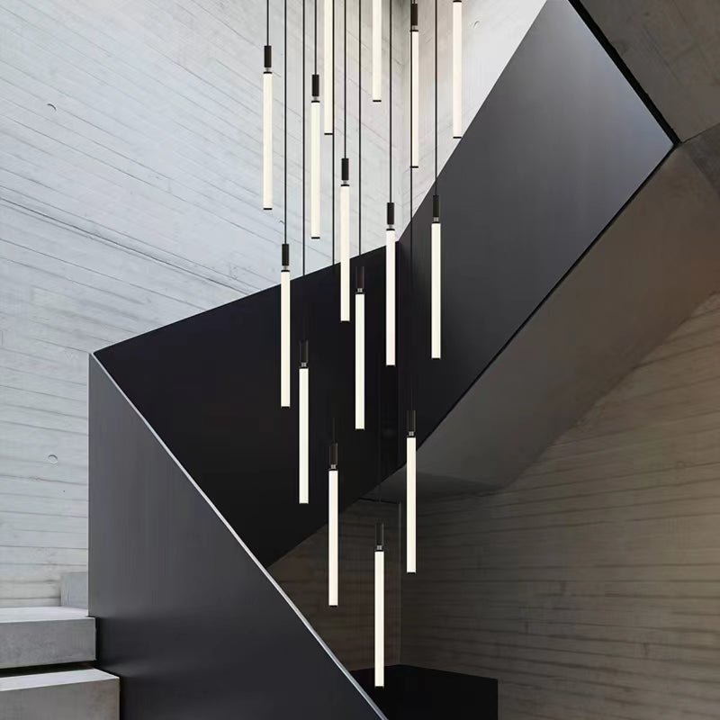 Nordic Fashion Minimalist Black Straight Pendant Chandelier for Bedside/Staircase/Loft/Duplex - Small: 21 LightsWarm LightMerlinlamps