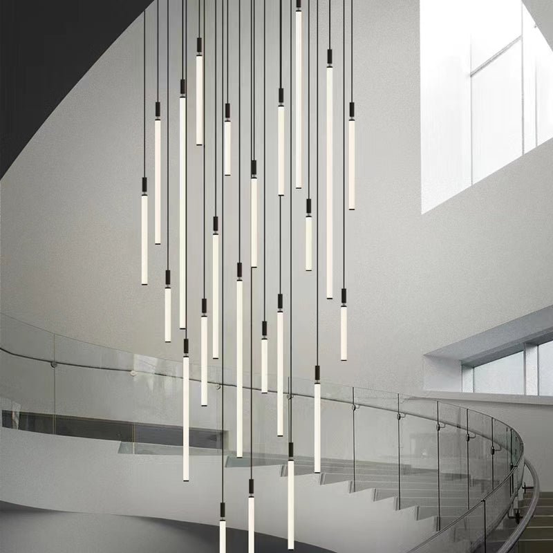 Nordic Fashion Minimalist Black Straight Pendant Chandelier for Bedside/Staircase/Loft/Duplex - Small: 21 LightsWarm LightMerlinlamps