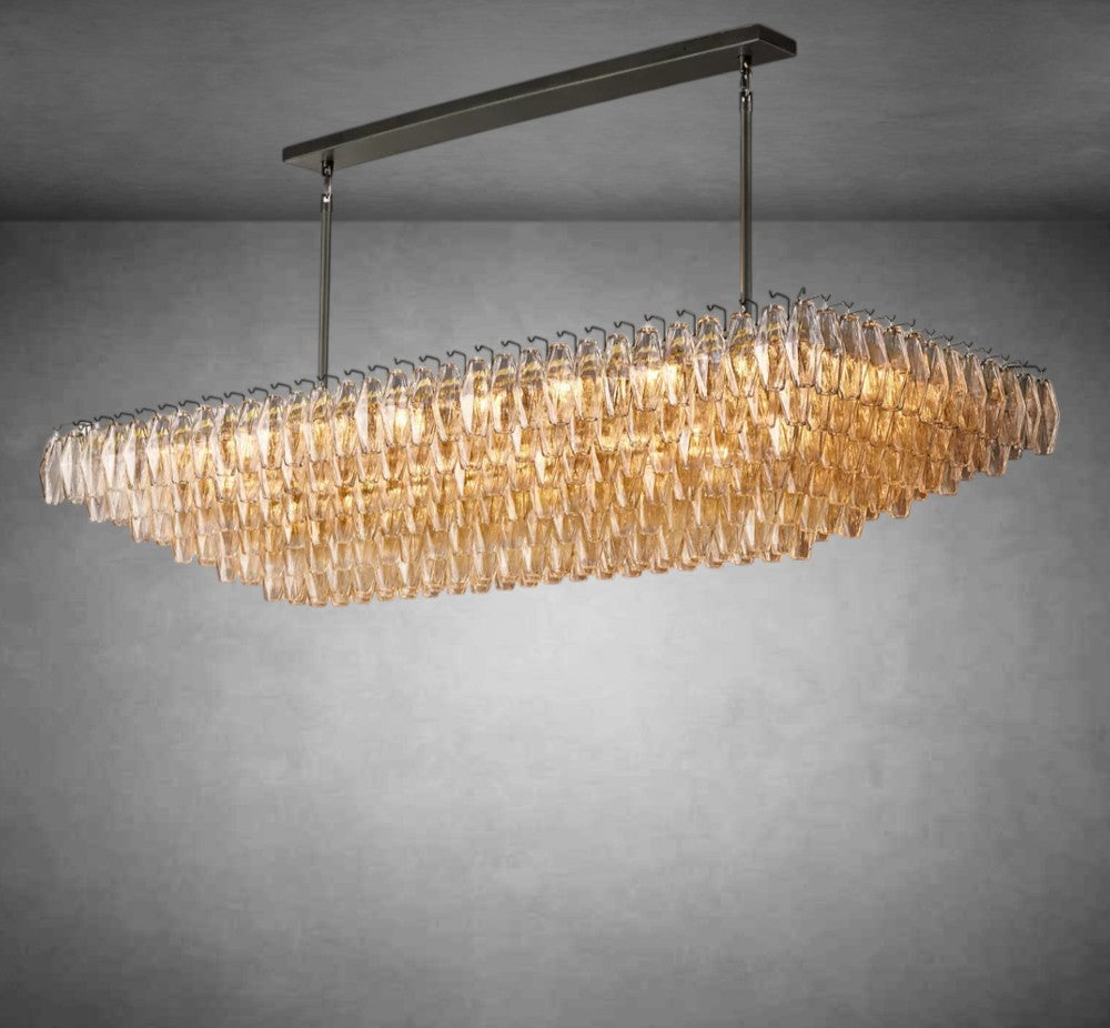 Renee Clear Glass Tiered Rectangular Chandelier 54" 74“