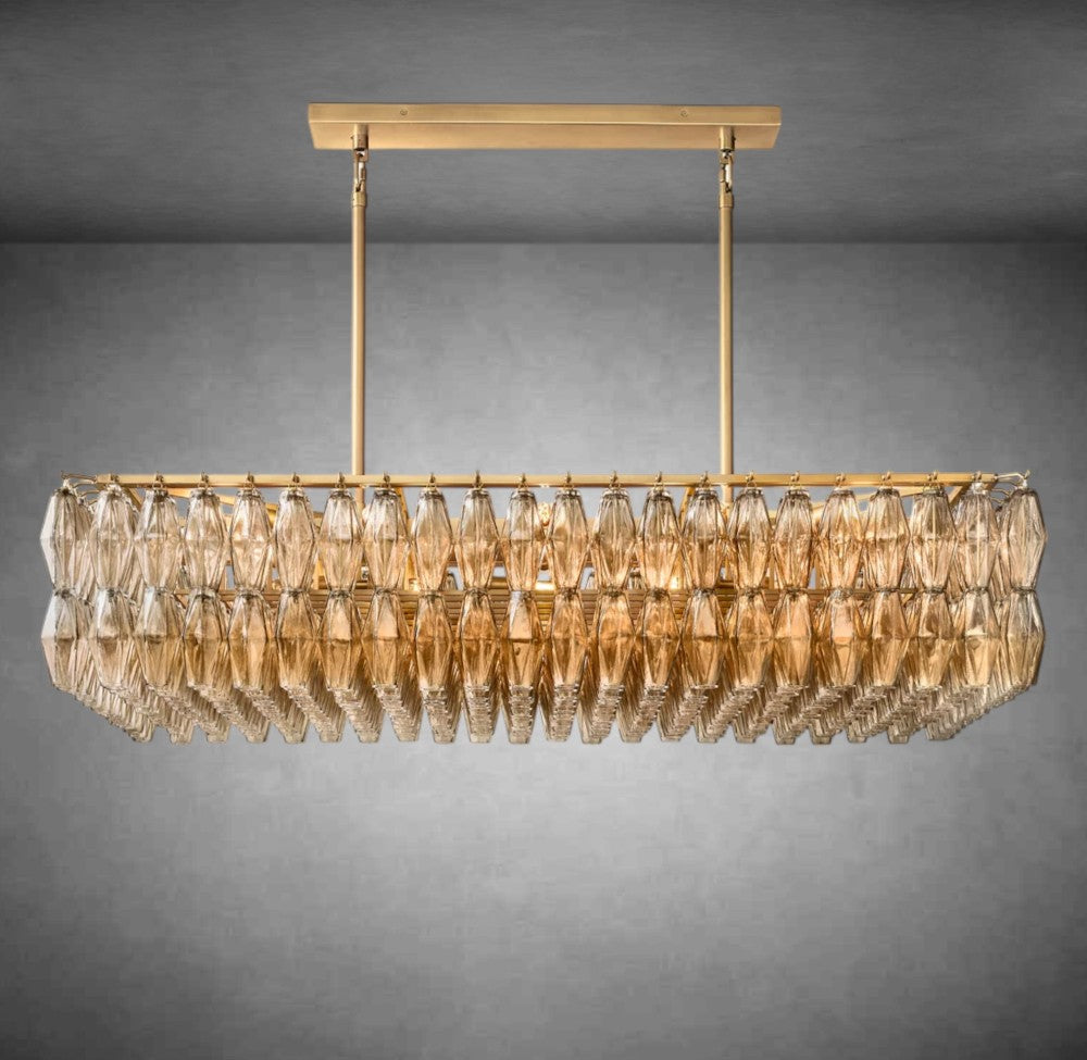 Renee Modern Smoke Glass Rectangular Glass Chandelier 54" 74″