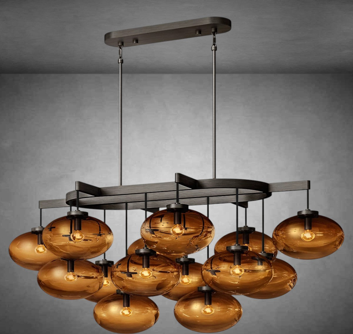 Calus Amber Glass Linear Chandelier 54"