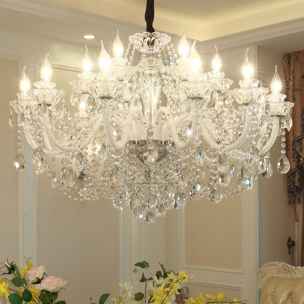 Rustic Antique European Candle Crystal Chandelier Popular Farmhouse Ceiling Light Fixture For Living Room-Chandeliers-Merlin Lamps-24 Lights D47.2"*H25.6"-Warm Light-merlinlamps
