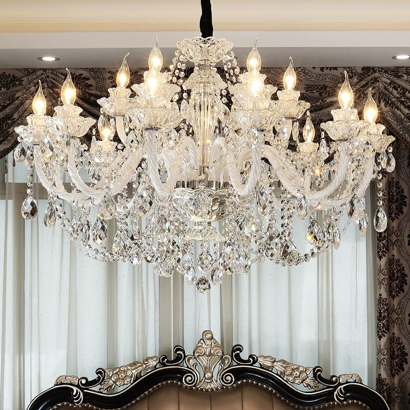 Rustic Antique European Candle Crystal Chandelier Popular Farmhouse Ceiling Light Fixture For Living Room-Chandeliers-Merlin Lamps-3 Lights D20.1"*H17.7"-Warm Light-merlinlamps