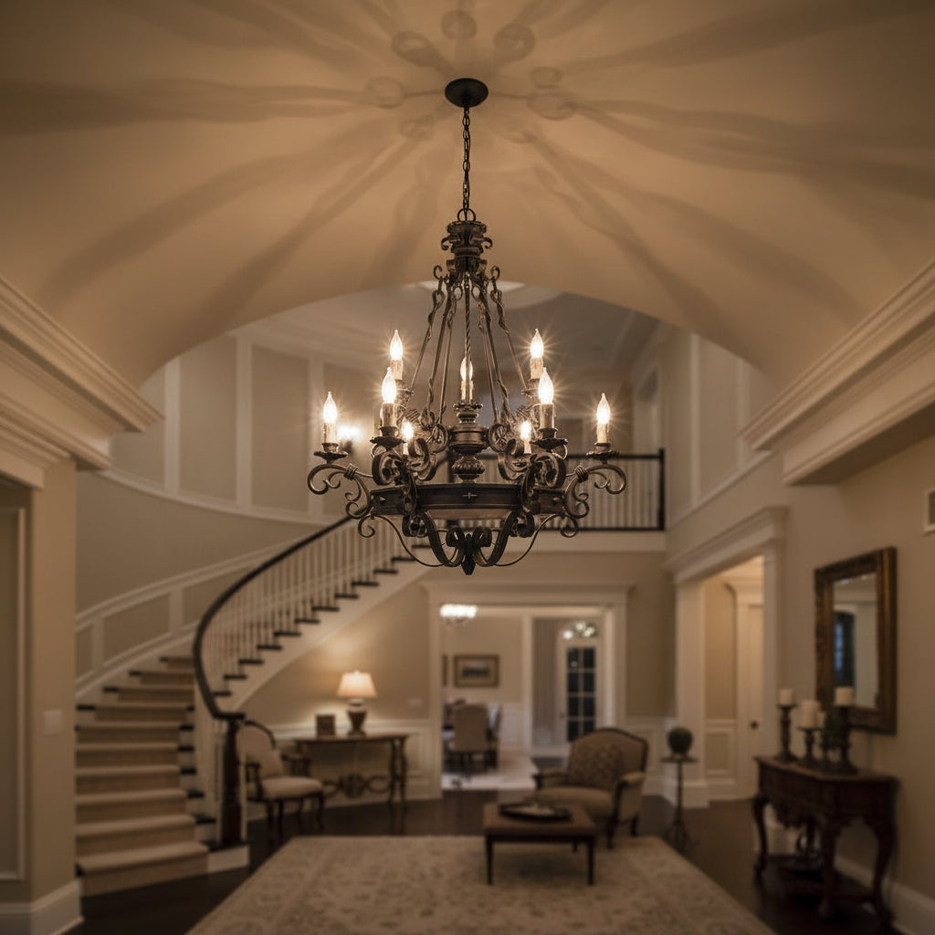 Vintage Iron Simple Candle Art Chandelier for Living Room / Villa / Stairs