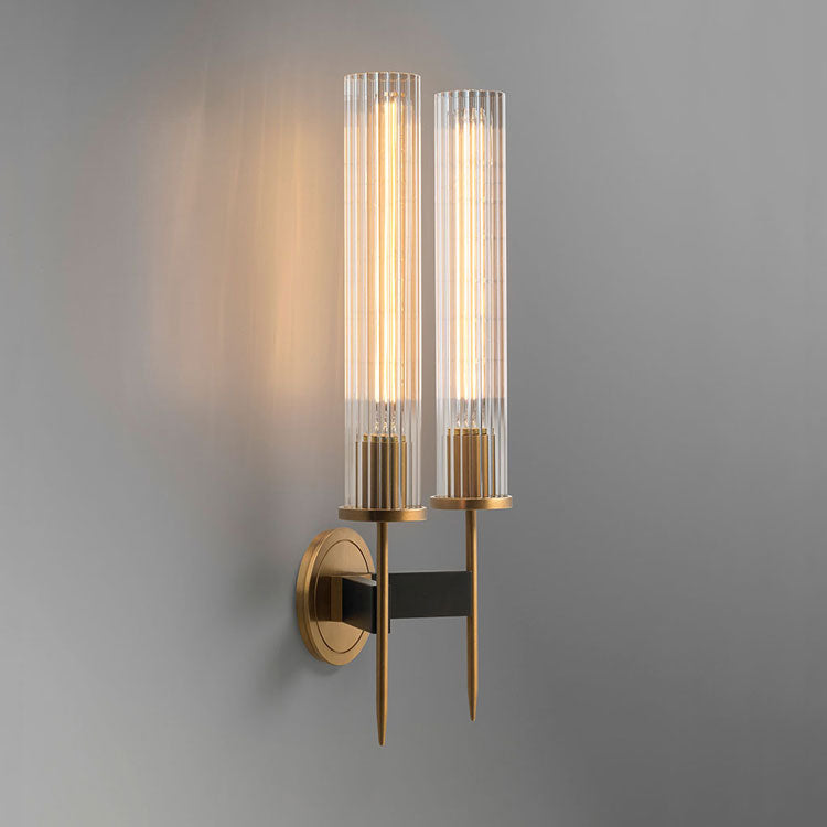 Chevelle Double Sconce, Modern Solid Brass Glass Wall Lamp