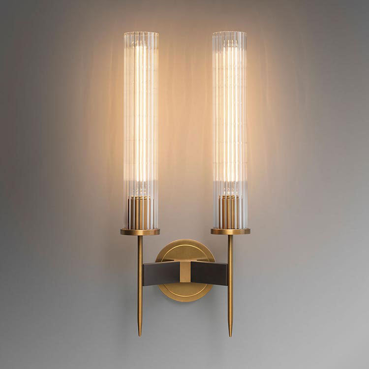 Chevelle Double Sconce, Modern Solid Brass Glass Wall Lamp