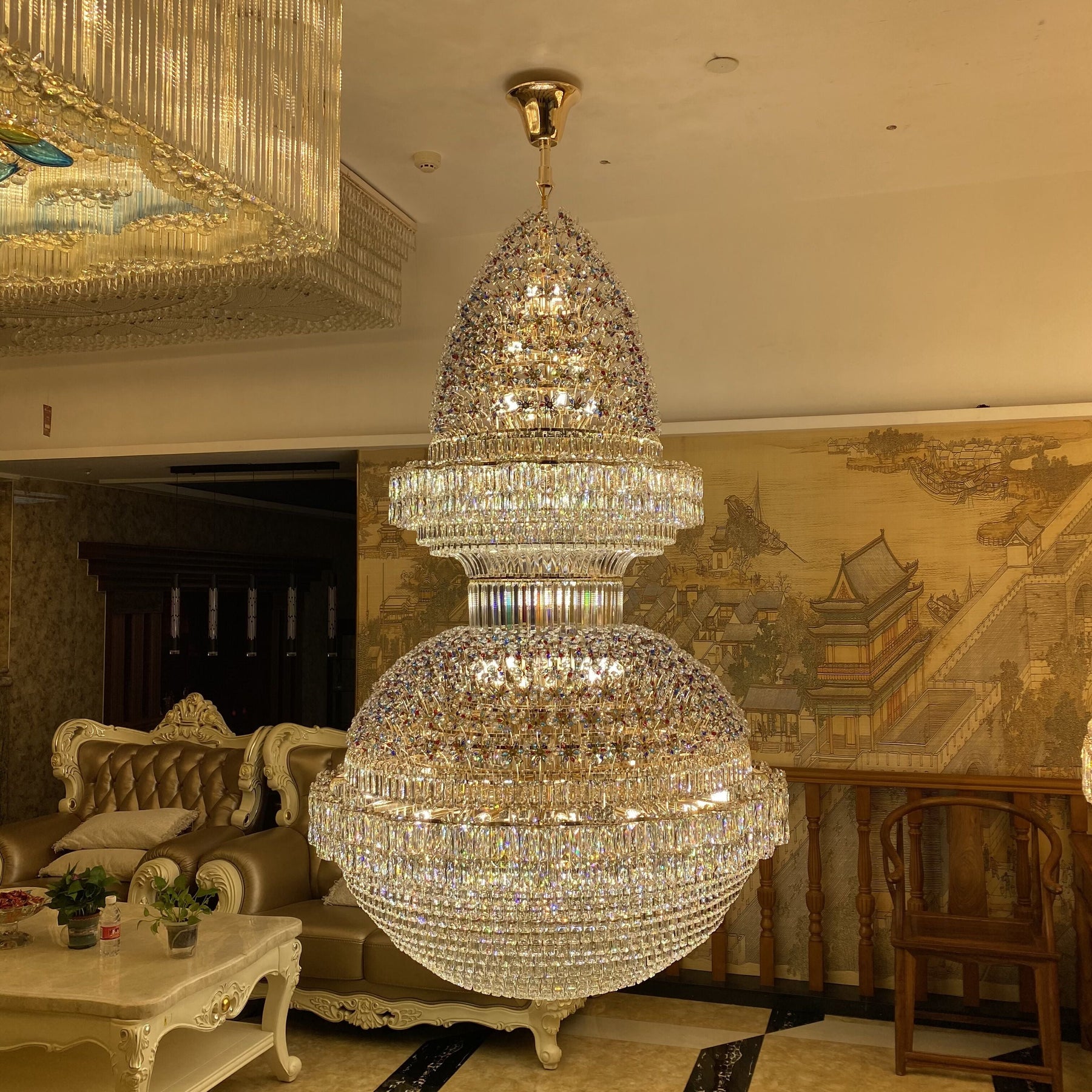 oversized/huge crystal chandelier modern flower high-end gold crystal chandelier for high-ceiling foyer/staircase/hallway/entryway.2-story,duplex buildings coffee shop