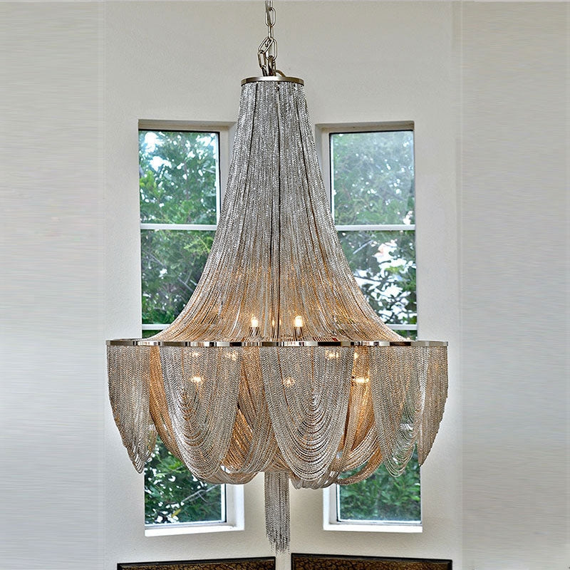 chandelier,chandeliers,foyer chandelier,gold chandelier,modern chandelier,aluminium,stainless steel,metal,chrome,gold,silver,waterfall,art,designer recommended