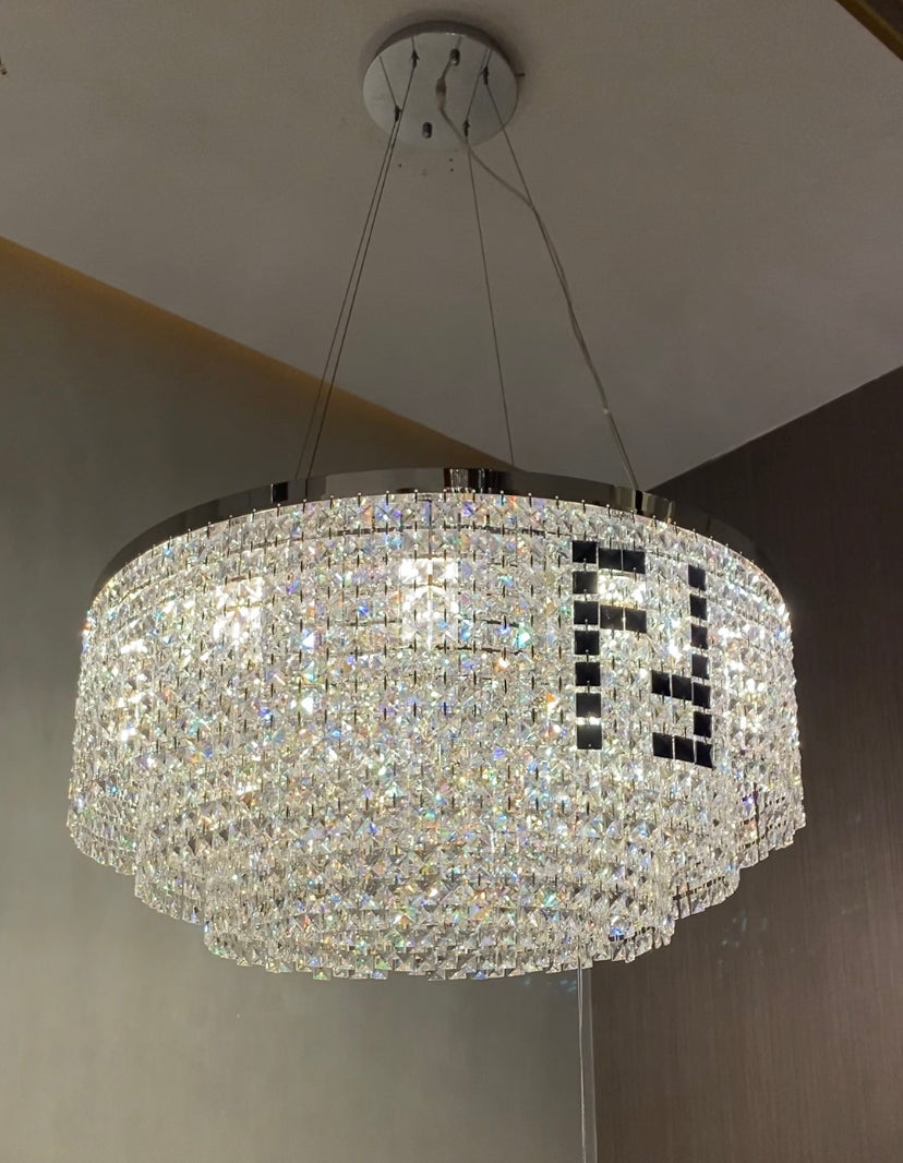 Designer Style Crystal Chandelier Elegant Round Ceiling Lighting Fixture for Living/ Dining Room