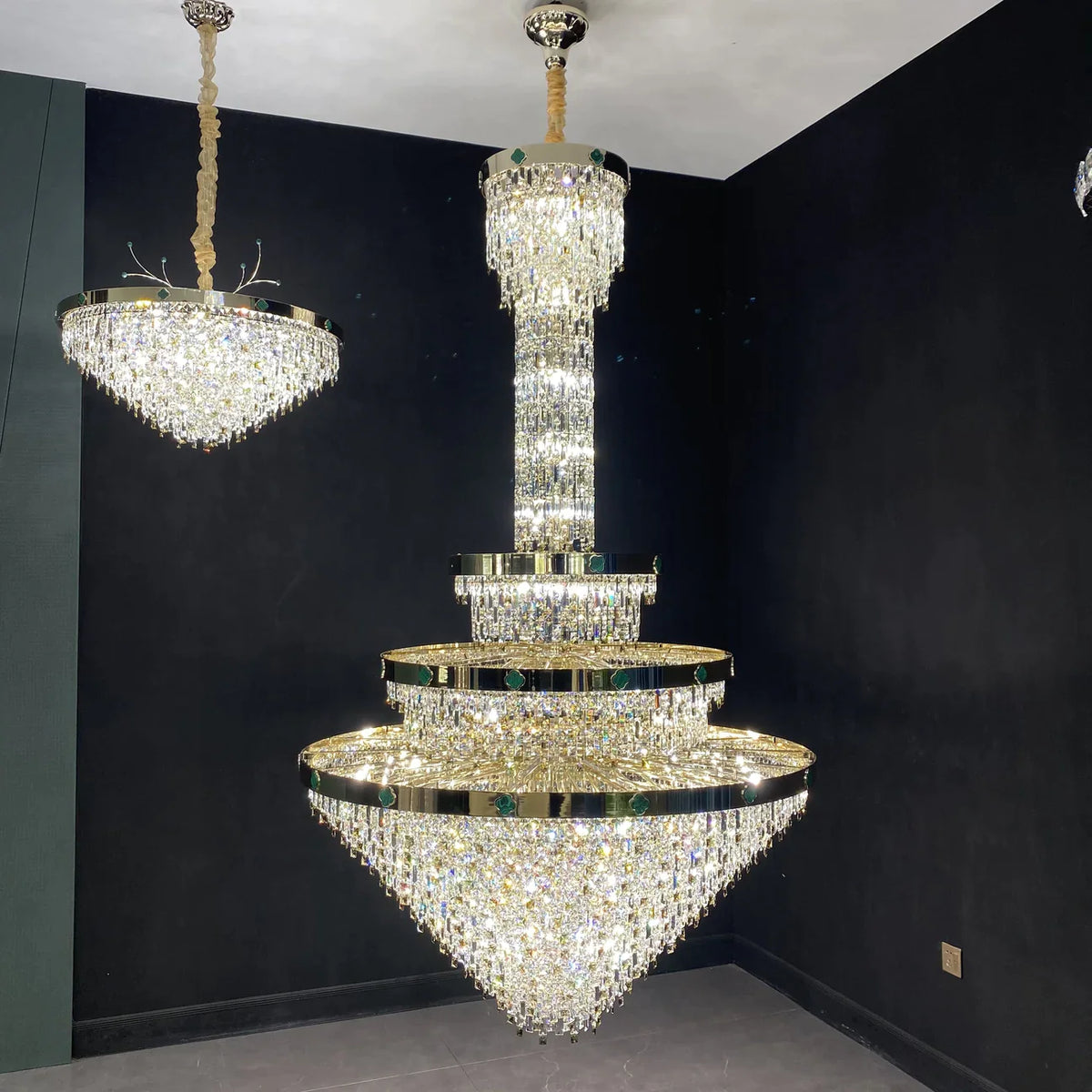 Extra Large New 3-layers Conical Creative Crystal Chandelier For High-ceiling Foyer/Hallway/Entryway