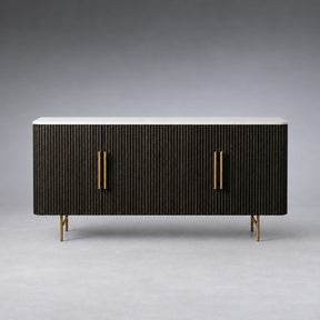 Reeded Wood Credenza With Marble Or Bluestone Top