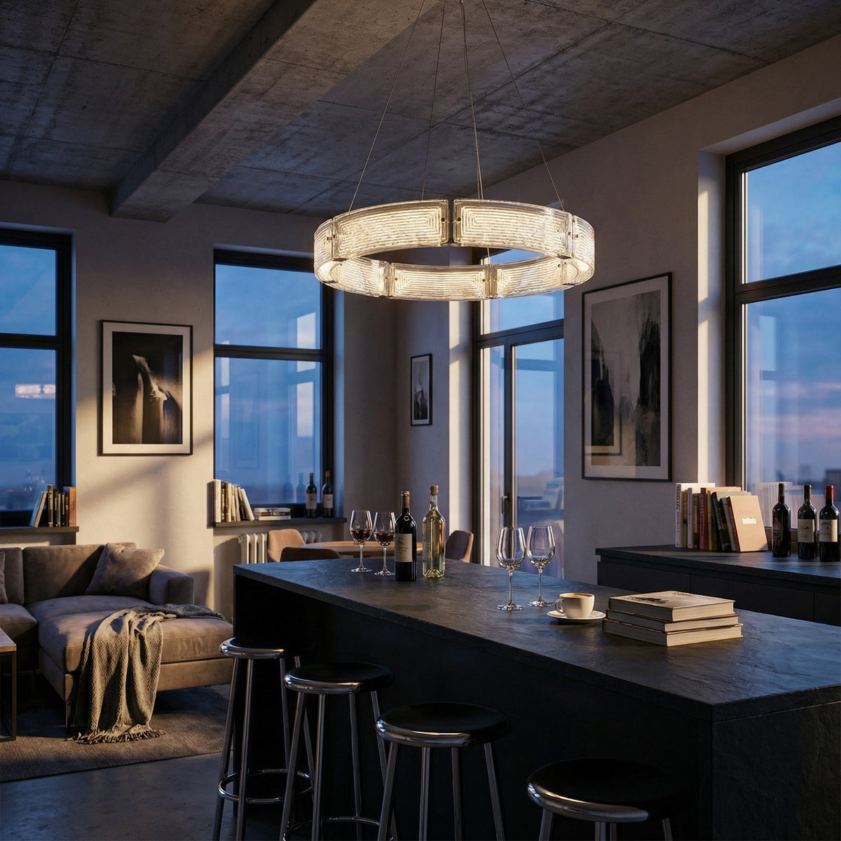 Halo Modern Glass Round Chandelier