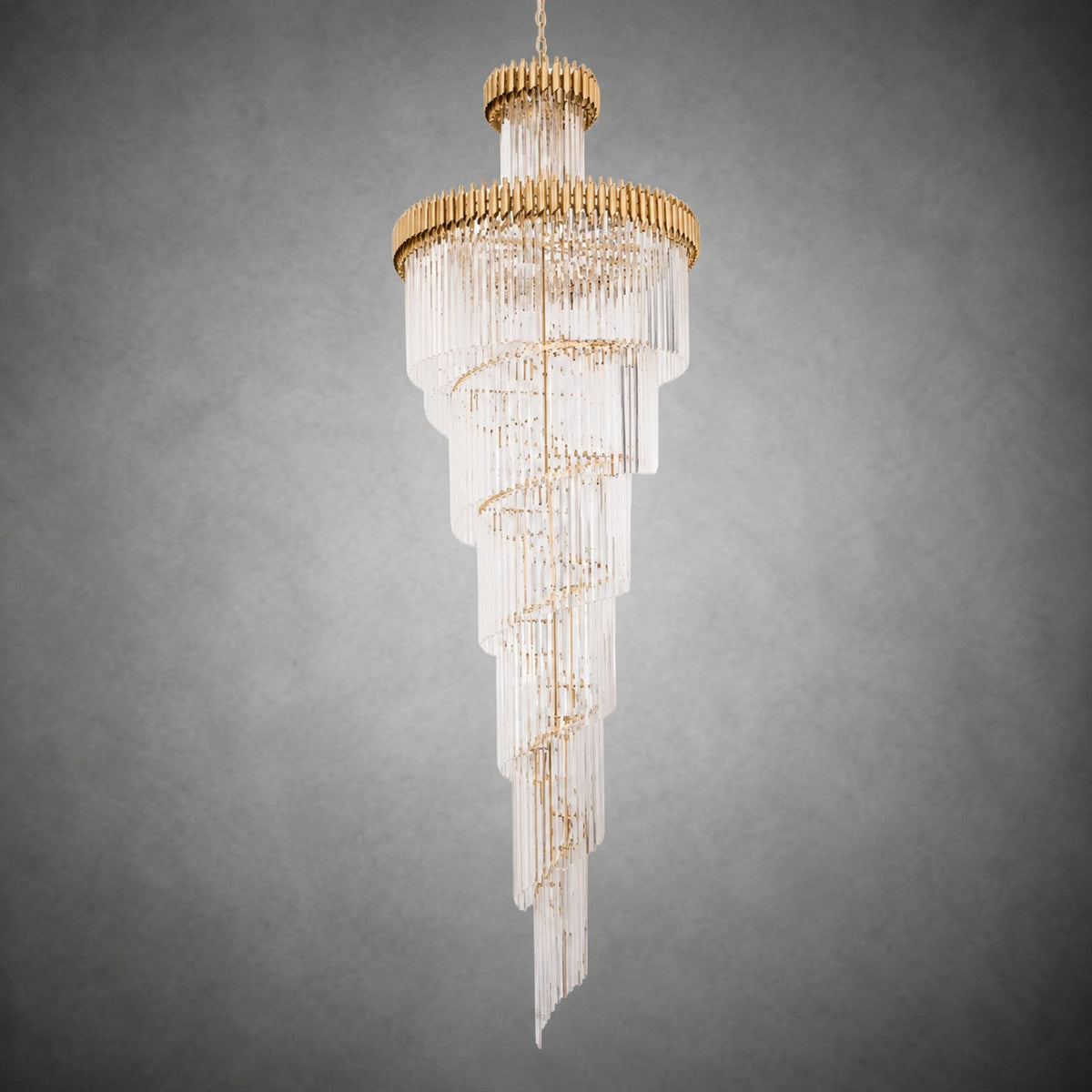 Crystal Spiral Chandelier – Gold Finish, 39‑in Diameter