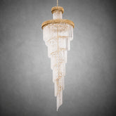 Crystal Spiral Chandelier – Gold Finish, 39‑in Diameter