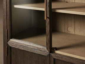 Tall Oak Display Cabinet with Glass Doors