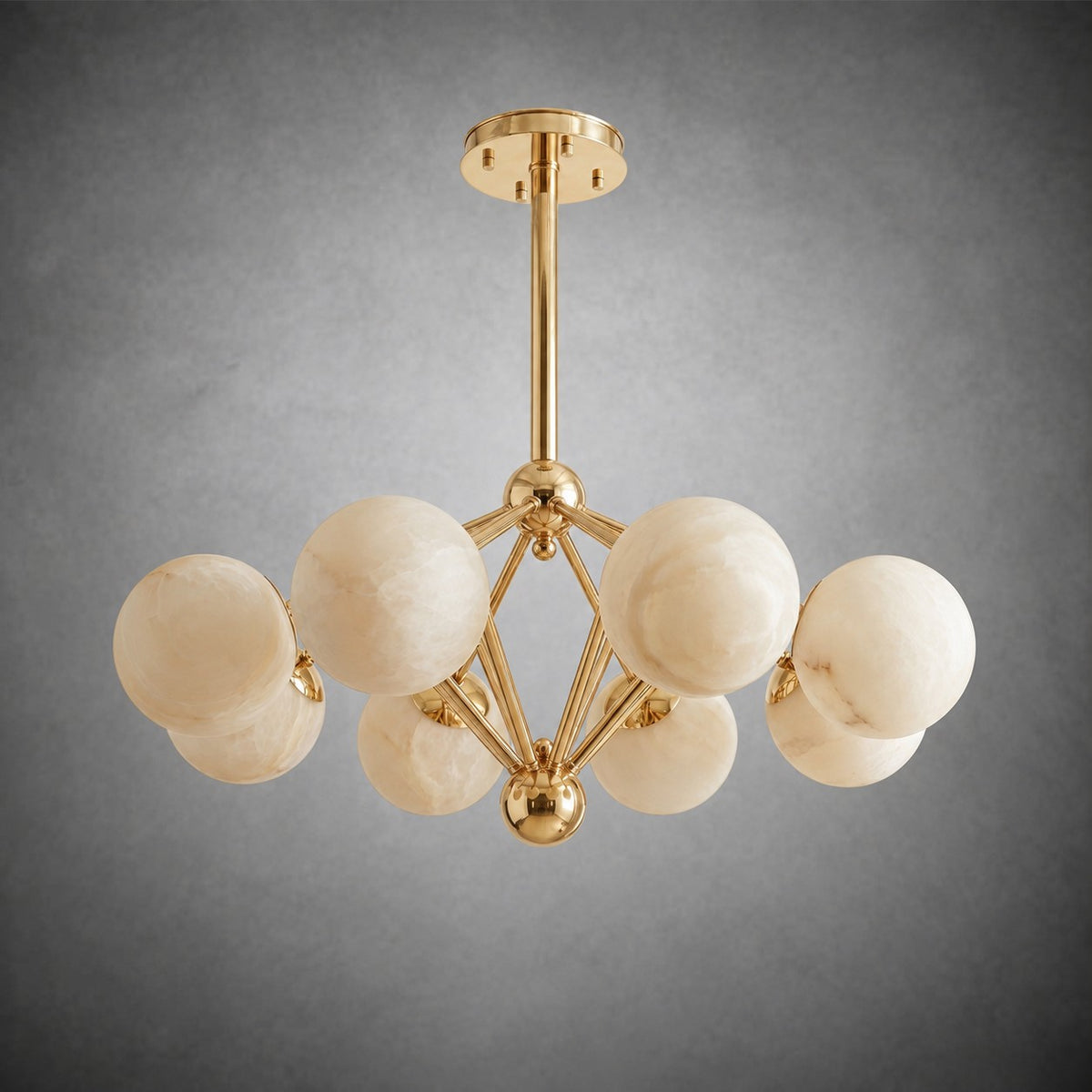 Brass 8-orb Alabaster Pendant Light